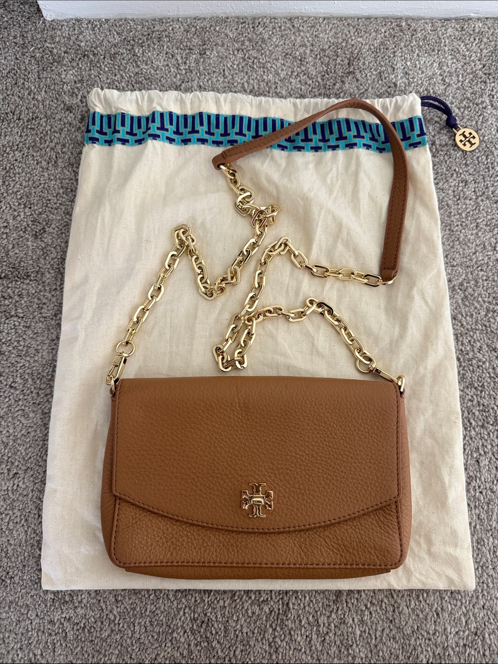 Tory Burch Britten Tab Pebbled Leather Chain Shoulder Bag